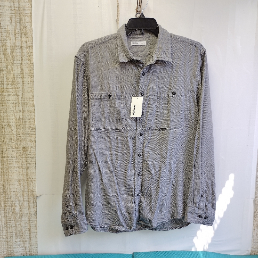 NWT Sonoma The Super Soft Flannel Long Sleeve Shirt Black White - XL